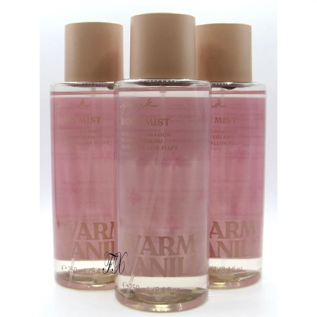 Victoria`s Secret Pink Warm Vanilla Body Mist Spray 8.4 FL OZ Lot OF 3 Pcs