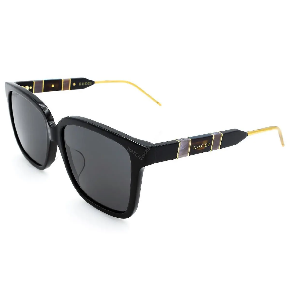 Gucci GG0599SA 002 Sunglasses Women`s Havana/blue Lenses Fashion Square 56mm - Frame: Black, Lens: Gray