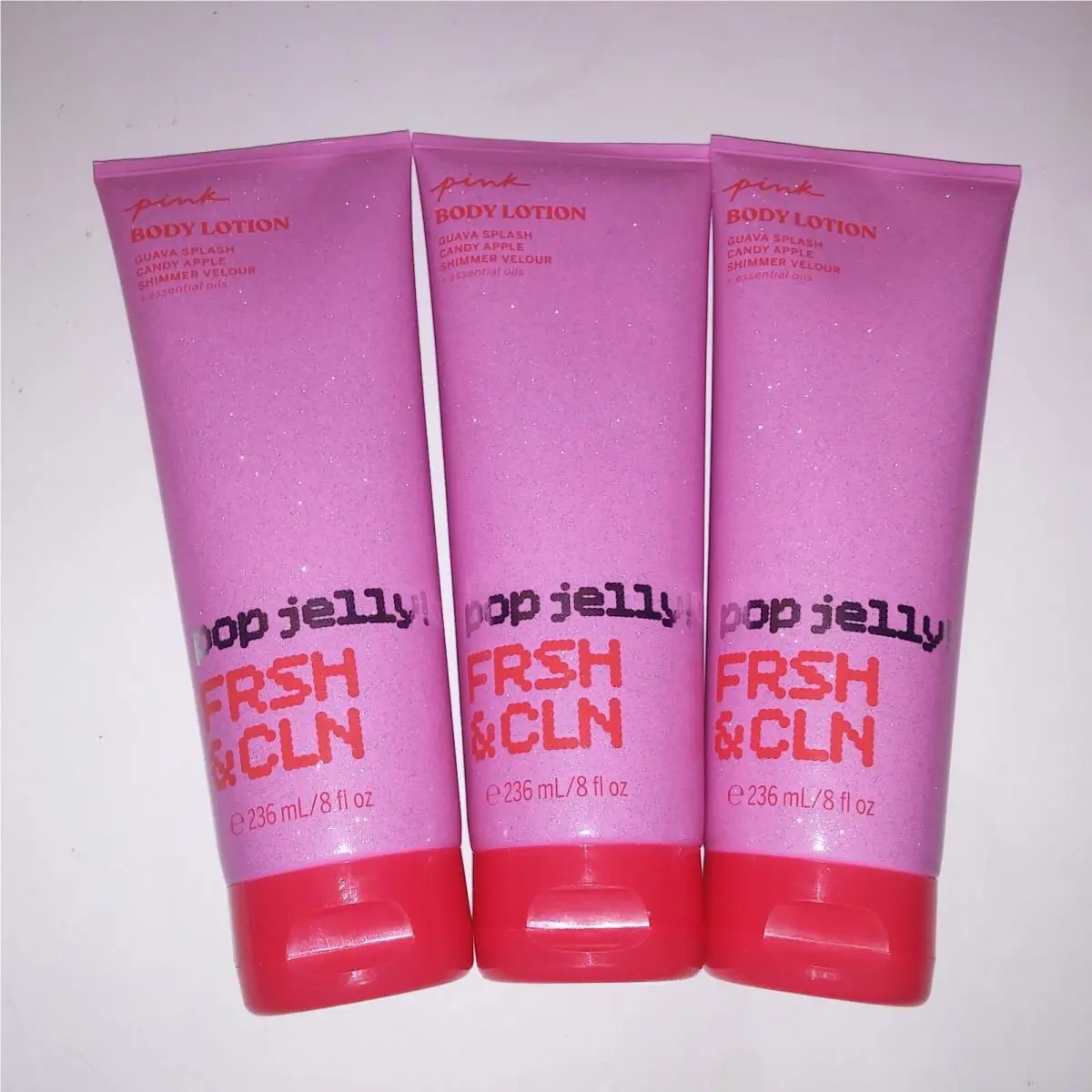 Set of 3 Victoria Secret Pink Shimmer Body Lotion Fresh Clean Full Size 8oz Ea