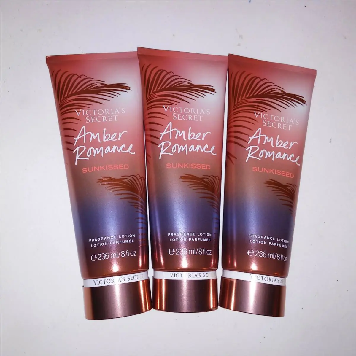 Set of 3 Victoria Secret Lotion Amber Romance Sunkissed Gift Set Full Size 8oz