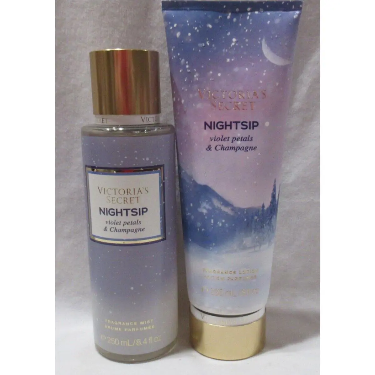 Victoria`s Secret Fragrance Mist Lotion Set Lot of 2 Nightsip Petals Champagne