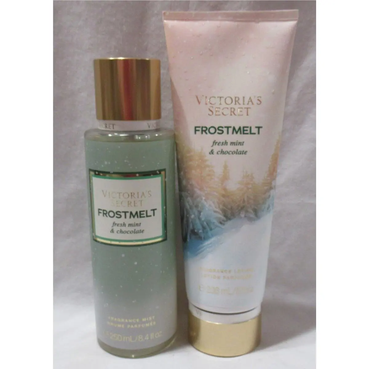Victoria`s Secret Fragrance Mist Lotion Set Lot of 2 Frostmelt Chocolate Mint