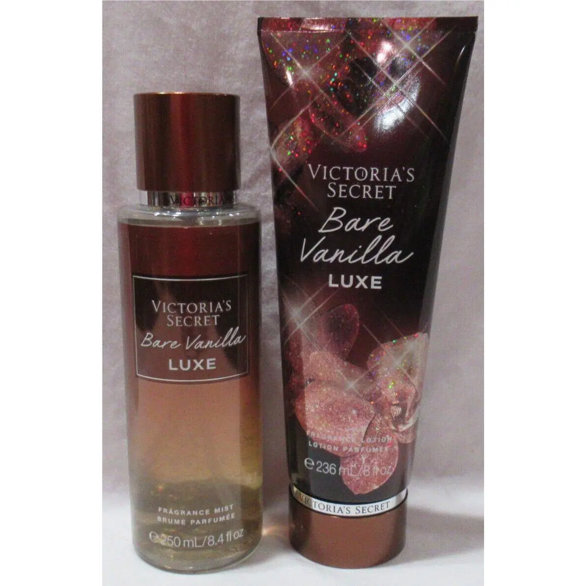 Victoria`s Secret Fragrance Mist Lotion Set 2 Bare Vanilla Luxe Rich Vanilla