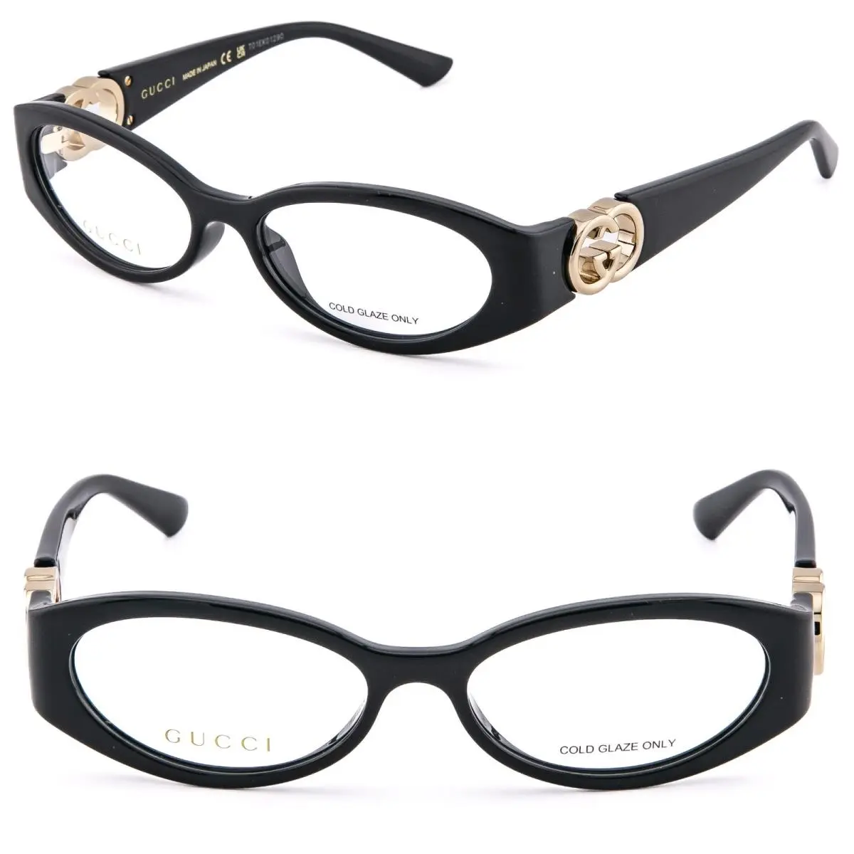 Gucci GG1693O 1693 Black Gold GG Logo Oval Unisex Eyeglasses Optical 52mm 001