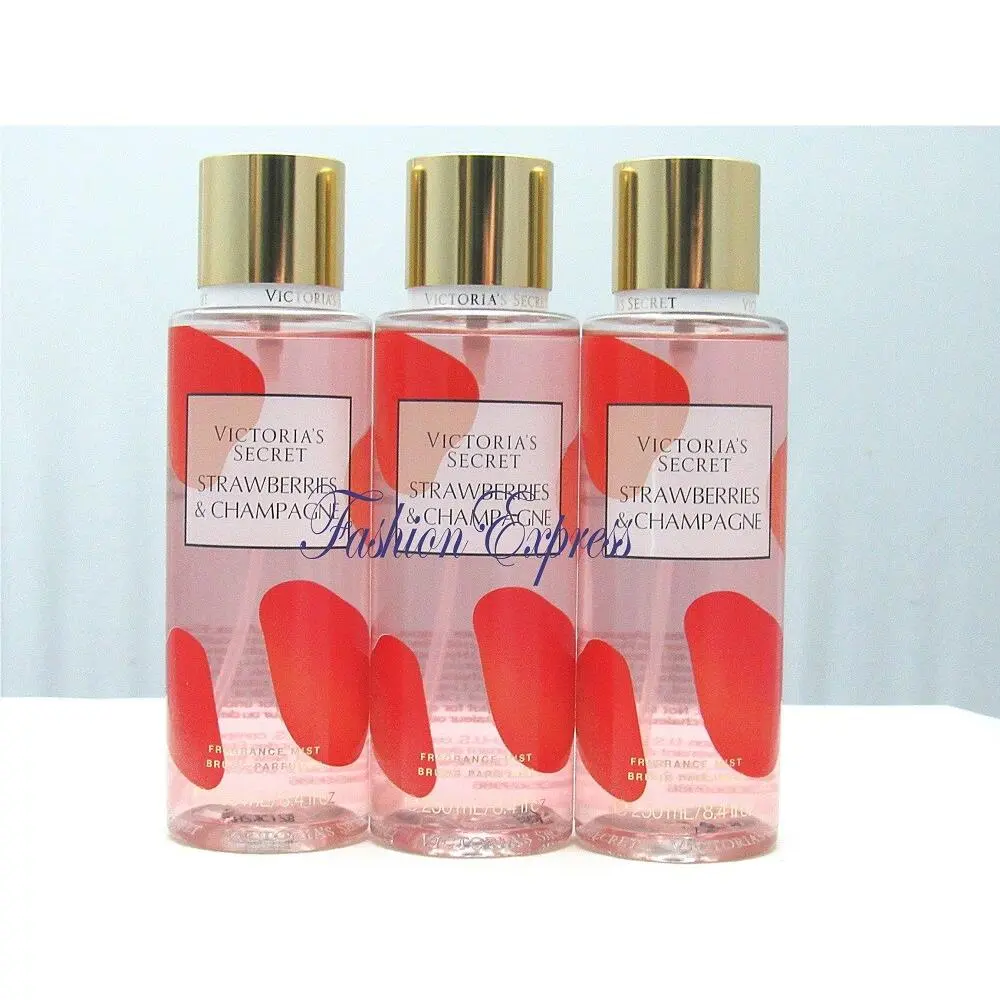 Victoria`s Secret Strawberries Champagne Body Mist Spray 8.4 OZ Lot OF 3 Pcs