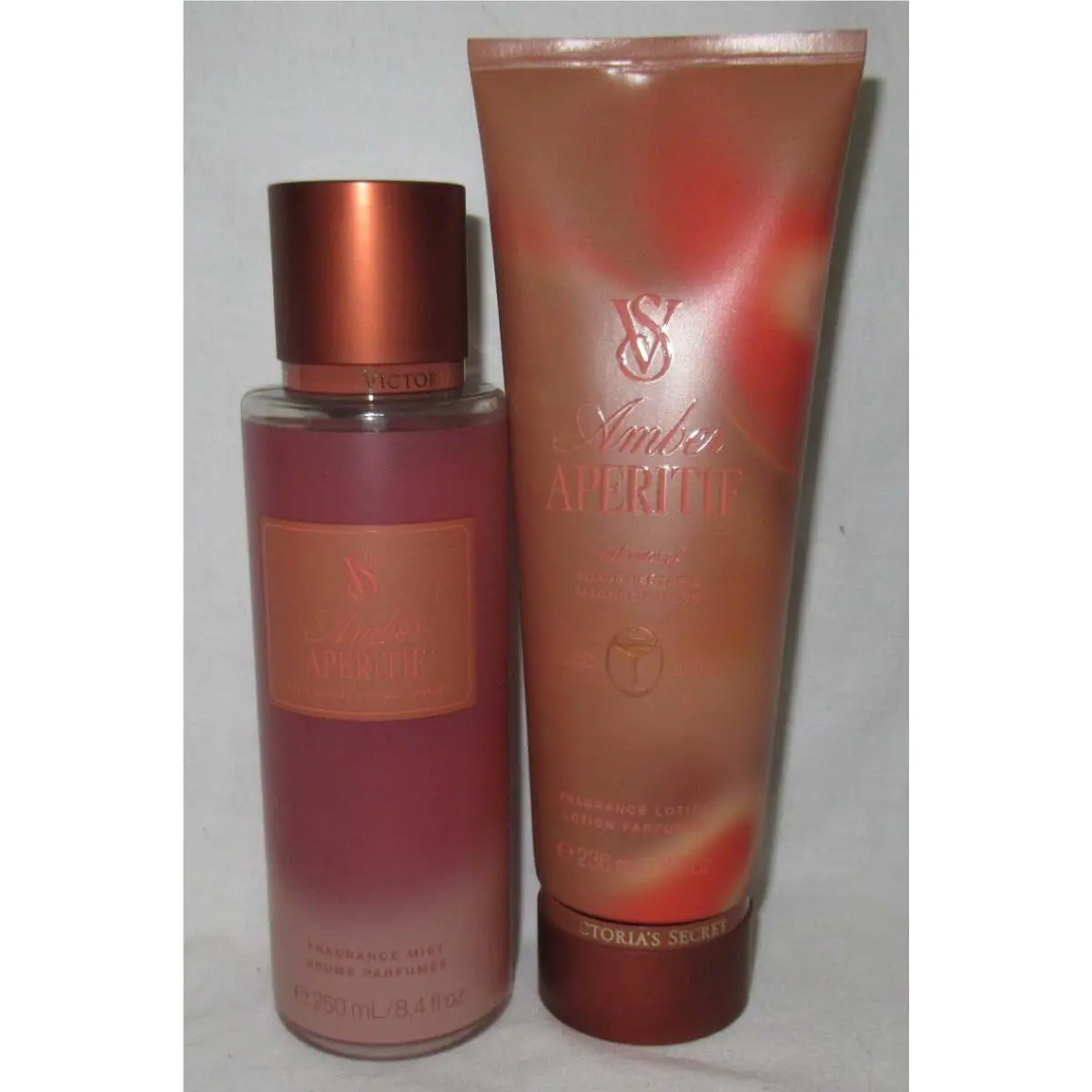 Victoria`s Secret Fragrance Mist Lotion Set Lot of 2 Amber Aperitif Cheers