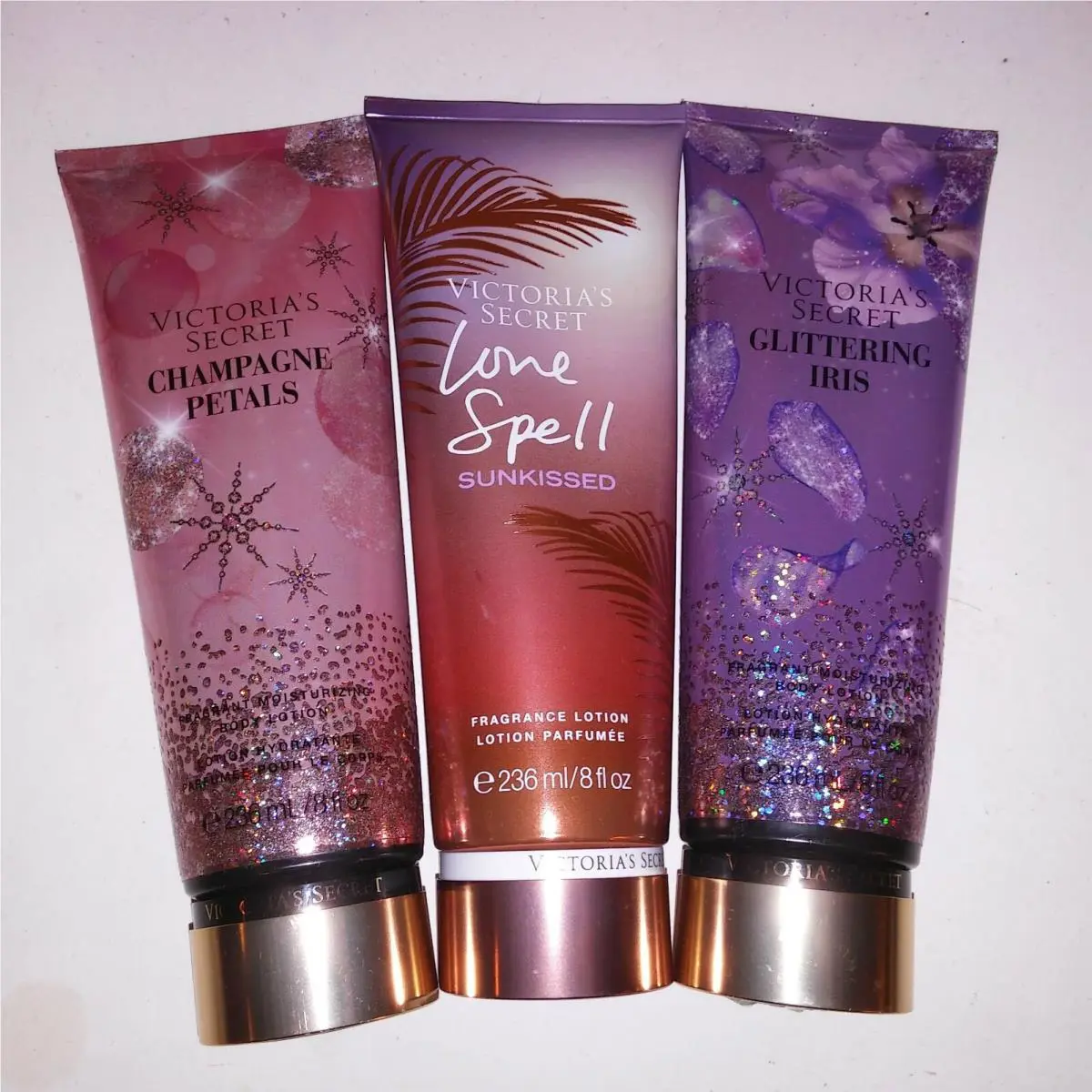 Set of 3 Victoria Secret Fragrance Body Lotion Champagne Petals Glittering Iris