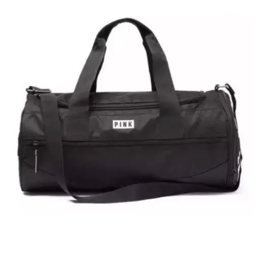 Victoria`s Secret Pink Campus Black Love Pink Duffle Gym Bag Tote School Sport