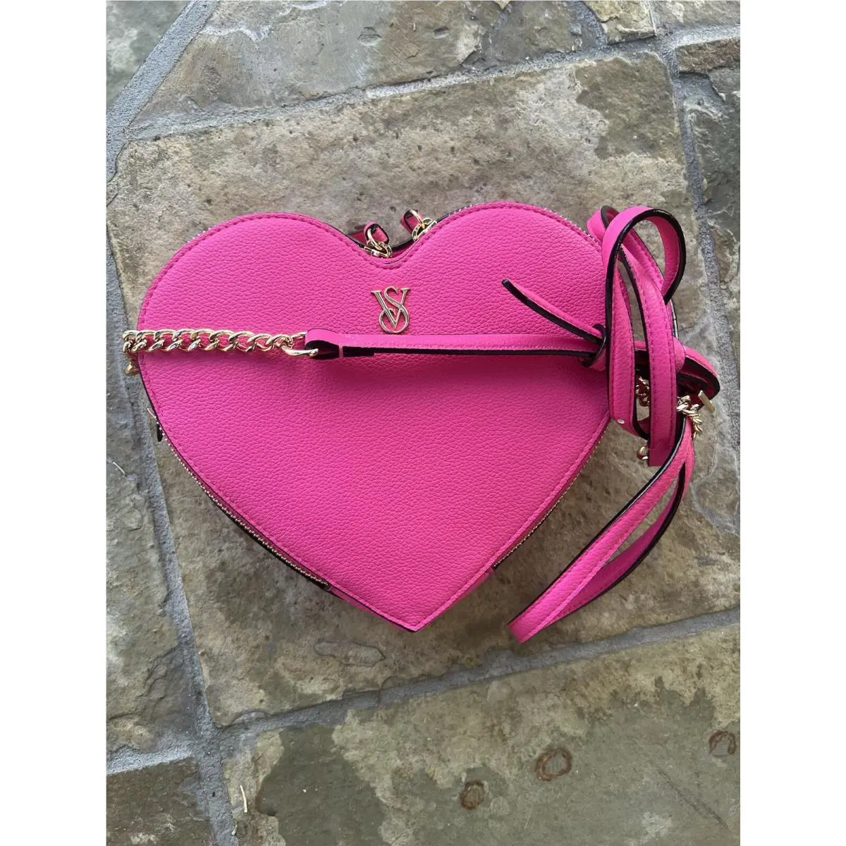 Victoria`s Secret Small Pink Leather Heart Crossbody Bag
