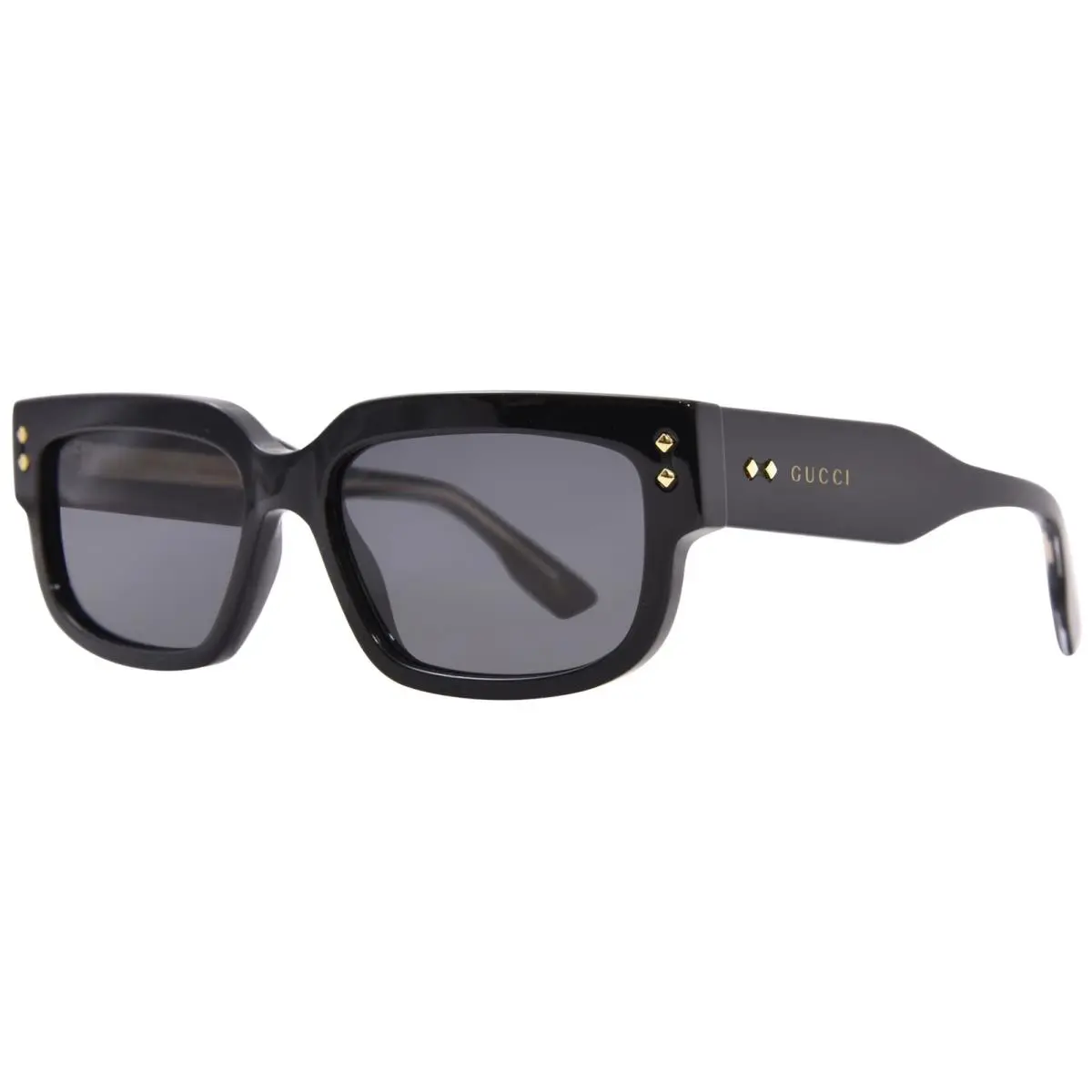 Gucci GG1218S 001 Sunglasses Men`s Black/gold/grey Rectangle Shape 56mm