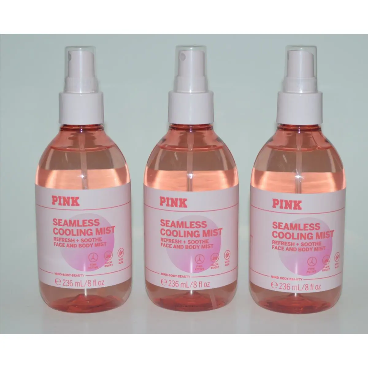 3 Victoria`s Secret Pink Seamless Cooling Face Body Mist Spray Refresh Soothe