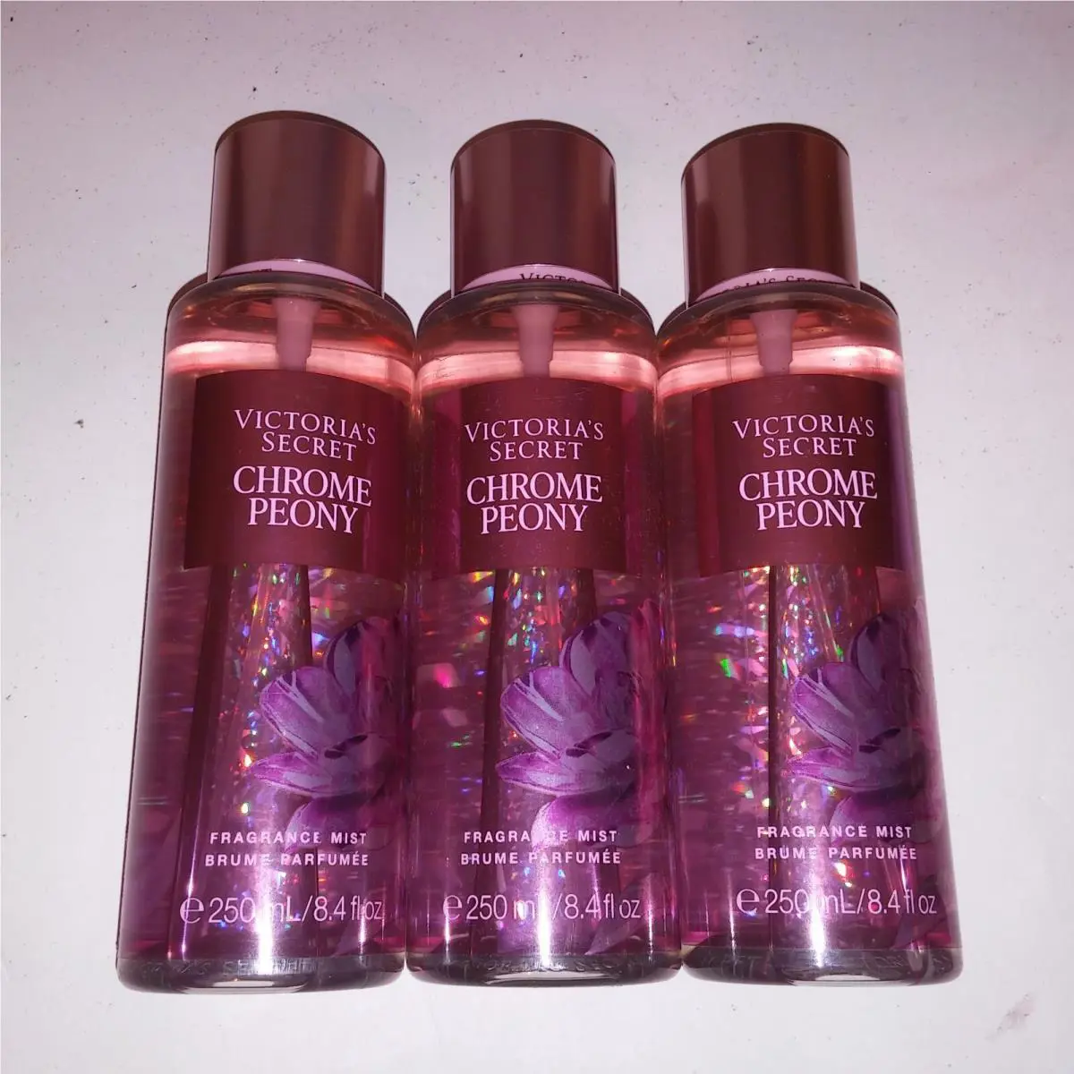 Set of 3 Victoria Secret Body Spray Fragrance Mist Chrome Peony Full Size 8.4oz