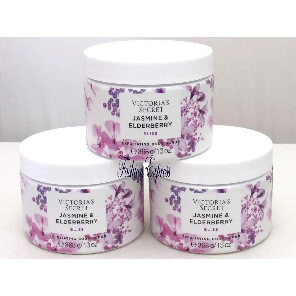 Victoria`s Secret Jasmine Elderberry Bliss Body Scrub 13 OZ Lot OF 3 Pcs