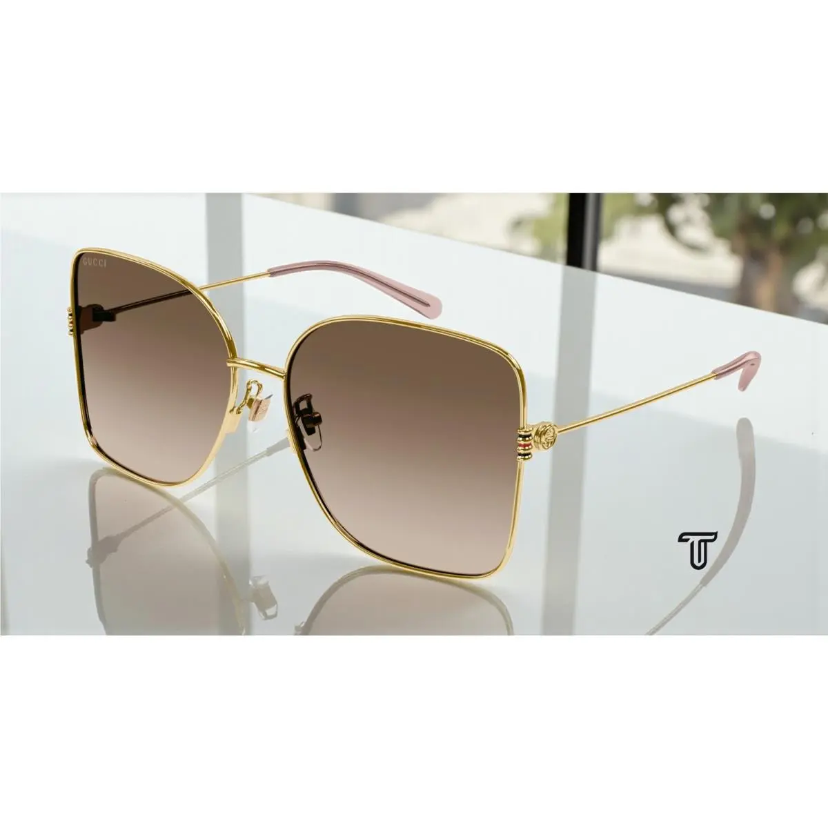 GG1282SA 003 Rectangular Squared Metal Gold Brown 62 mm Women`s Sunglasses by Gucci