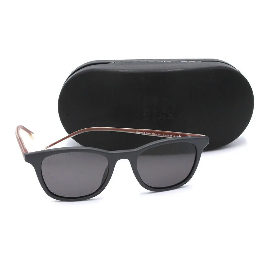 Hugo Boss 0965S 0RIWM9 Matte Smoke Gray Square Lenses Polarized Grey Lenses - Frame: Gray, Lens: Gray