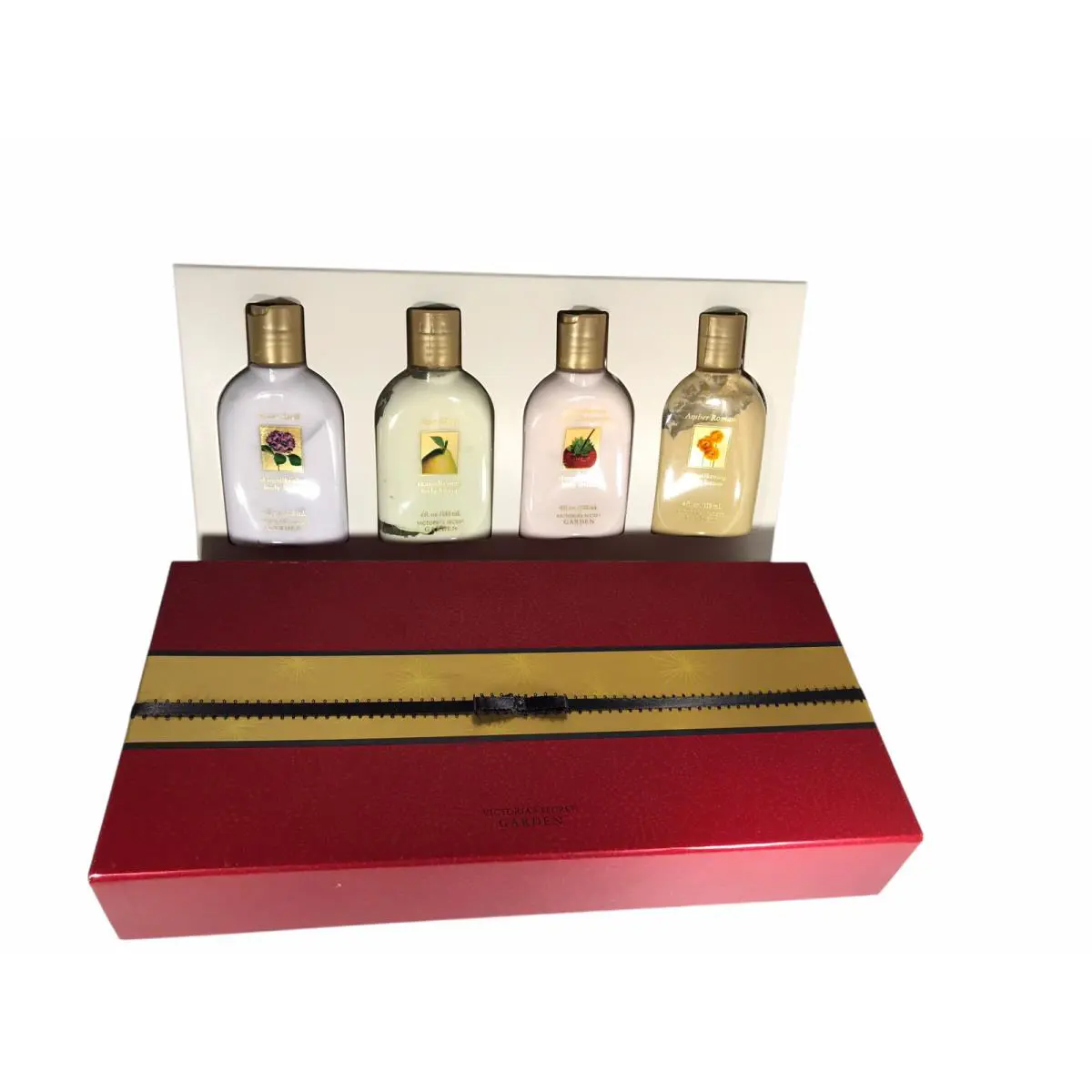 Victoria`s Secret Gift Set Garden Lotion 4 PK Love Pear Strawberry Amber 4 oz