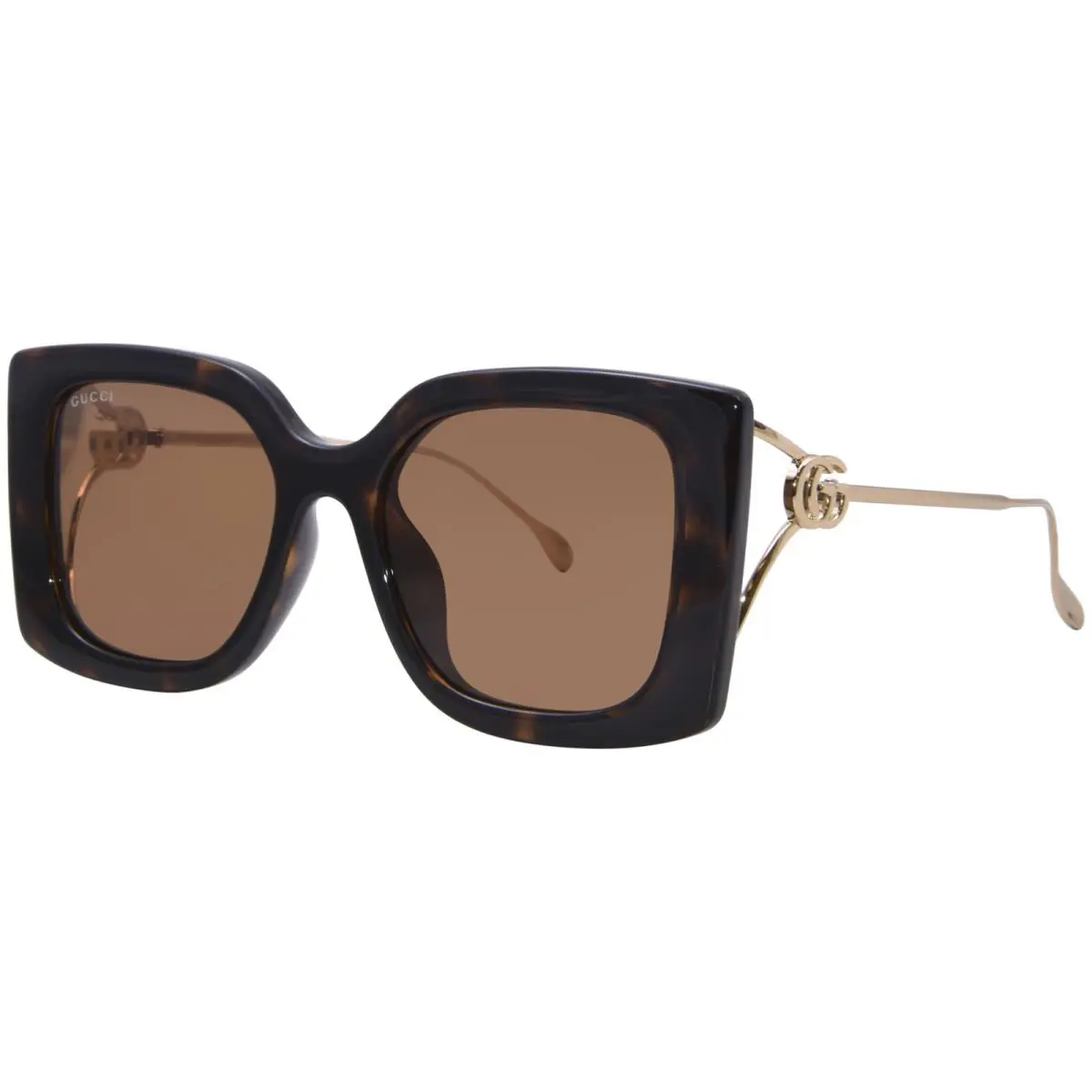 Gucci GG1567SA 002 Sunglasses Women`s Havana/gold/brown Square Shape 54mm - Frame: Brown, Lens: Brown