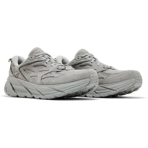 Hoka One One Clifton L Suede 1122571-LLTN Men 4.5 Limestone Running Shoes TF1879 - Gray