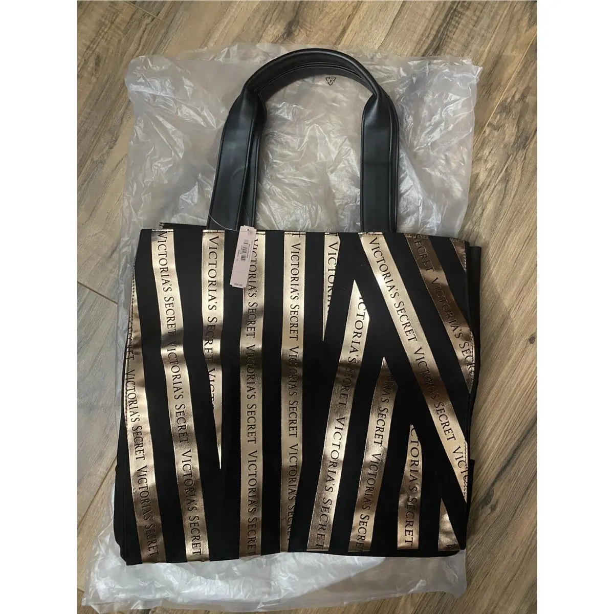 Victoria`s Secret Rose Gold Pink Black Weekender Getaway Travel Tote Bag by Victoria's Secret