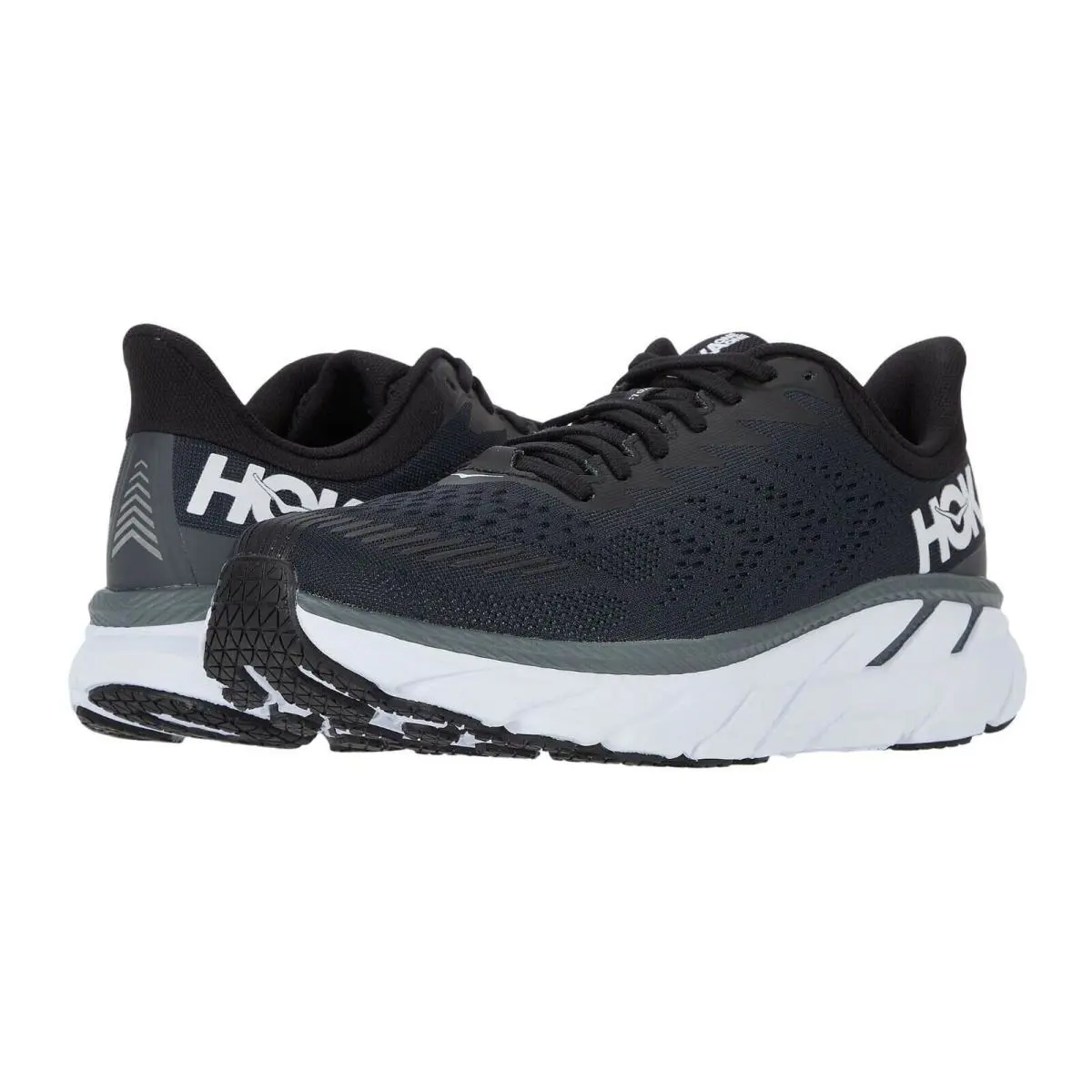 Hoka One One Clifton 7 Men`s Lightweight Lace-up Sneakers Black White Size 8.5