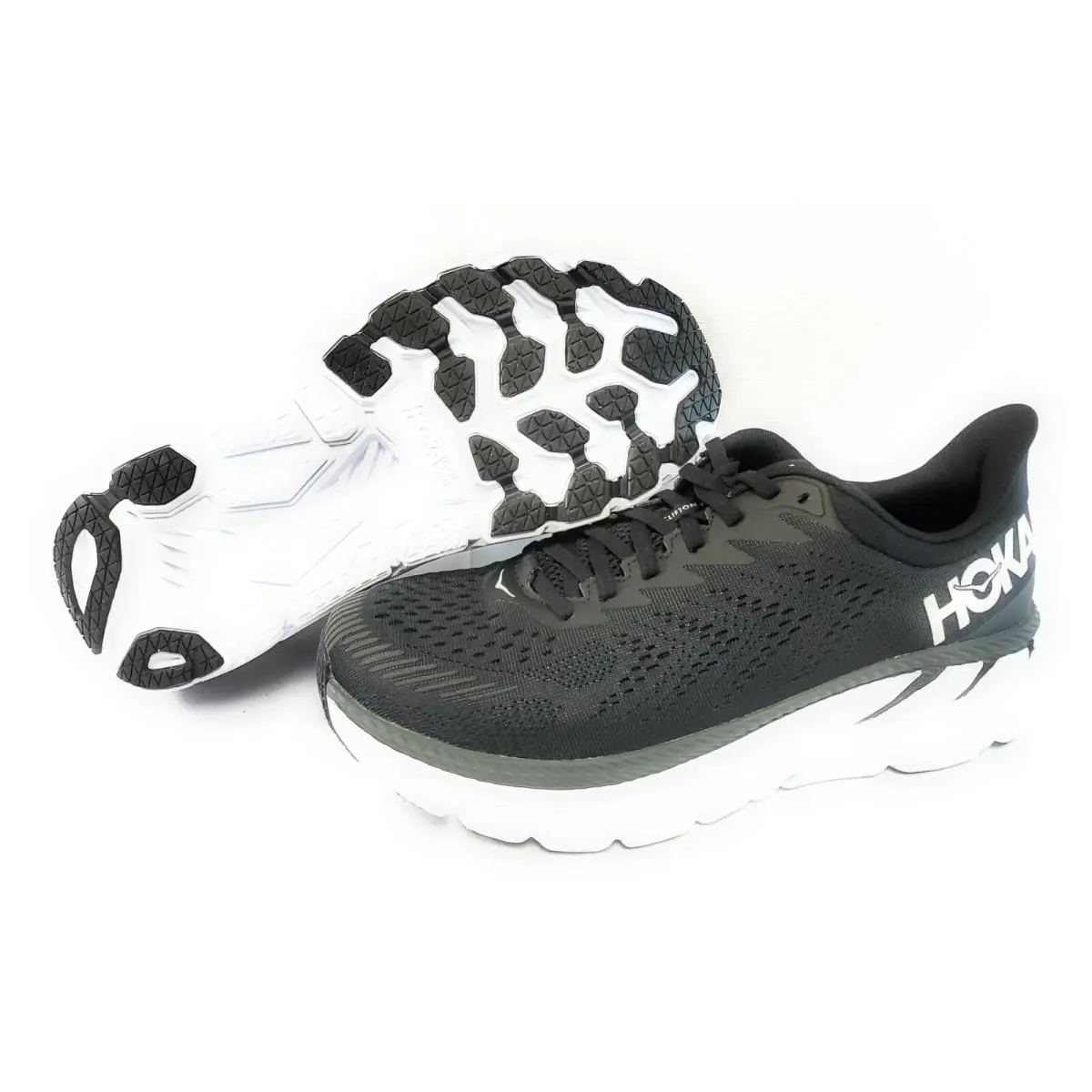 Mens Hoka One One Clifton 7 Wide 1110534 Bwht Black White Running Sneakers Shoes - Black