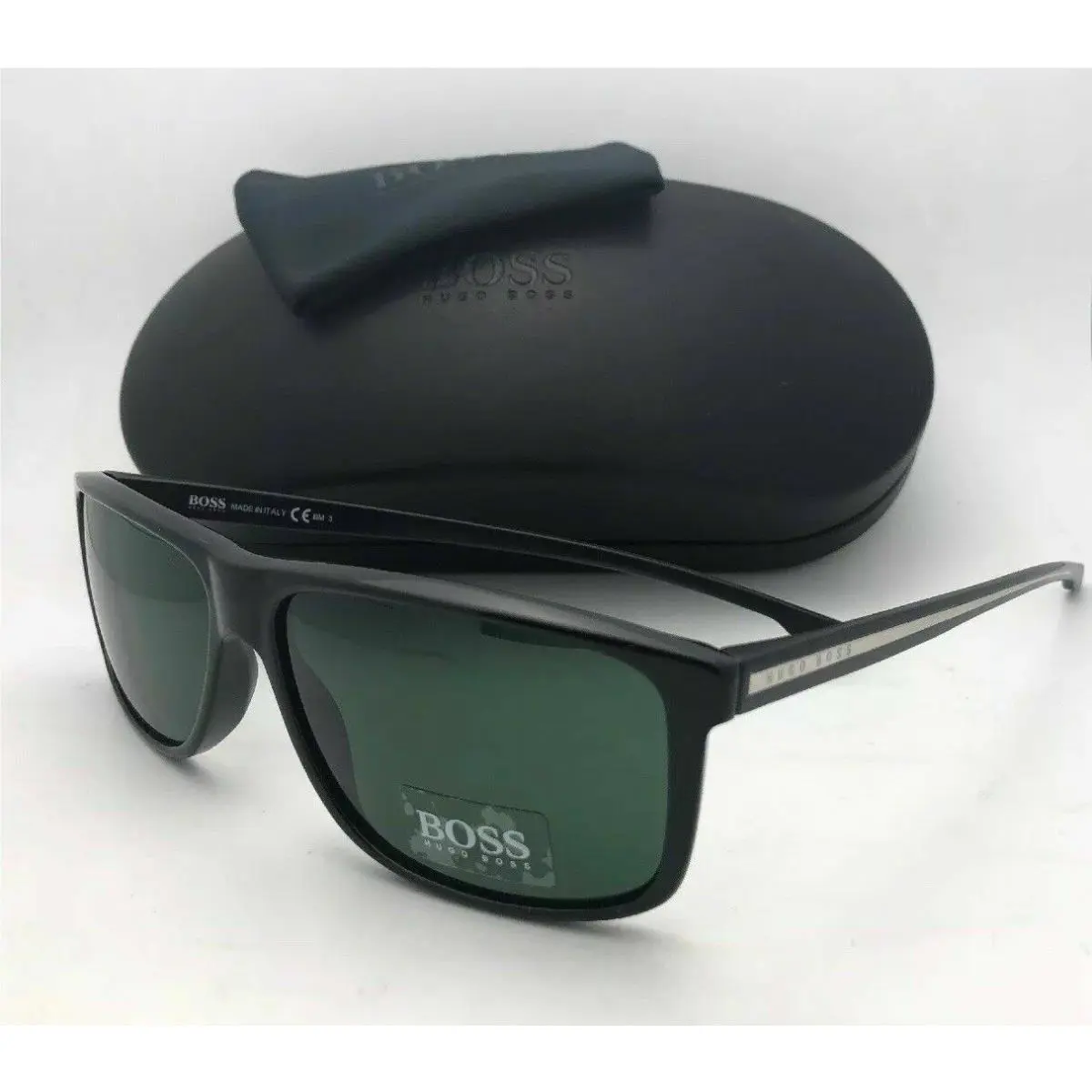 Hugo Boss Sunglasses 0875/S YPP85 Black Silver Frame w/ Green Grey Lenses