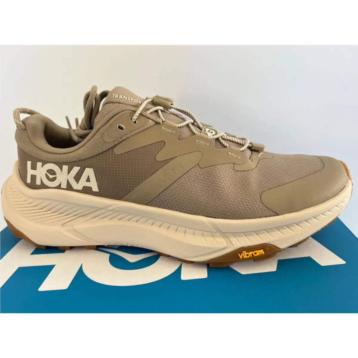 Hoka One Transport SZ 8 D Men`s Athletic Sport Running in Dune Eggnog Brown