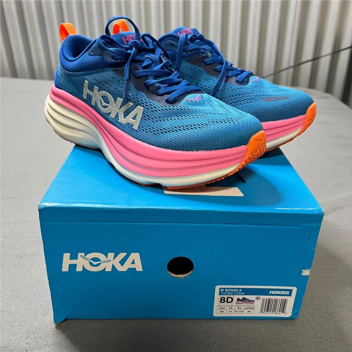 Hoka One One Bondi 8 Running Sneakers Mens Size 8D Blue White Lace-up 1127952