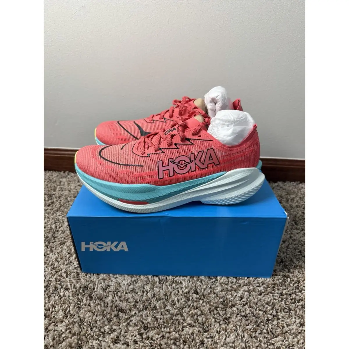 Hoka One One Mach X 2 Men`s Grapefruit Orange Coral Running Shoes Size 9.5D