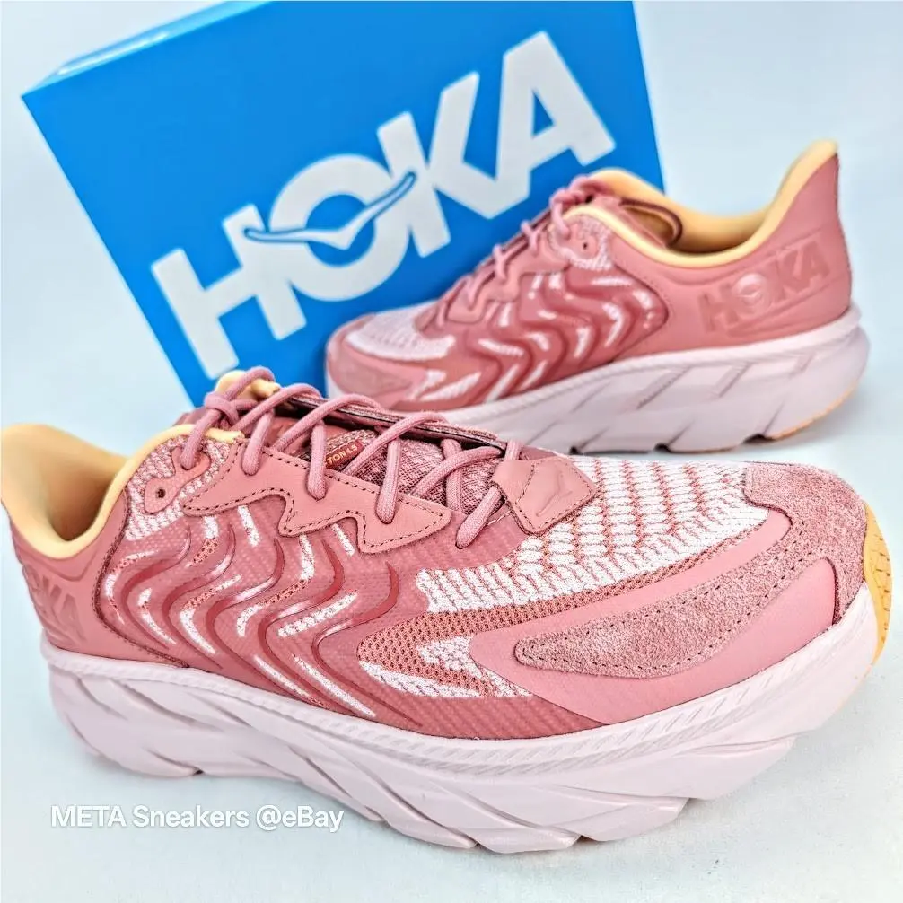 Hoka One One US 12 Men`s Peach Orange Earthenware Running Comfort Clifton LS