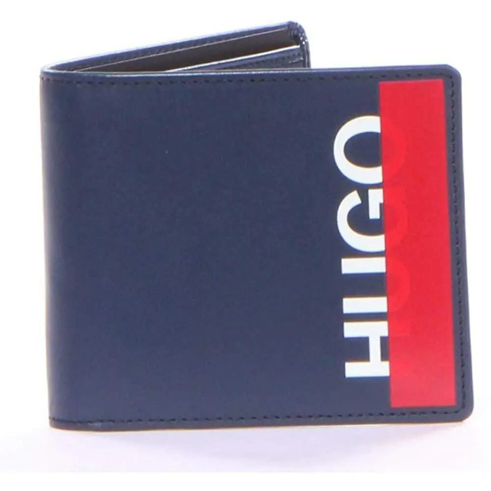 Hugo Boss Blue Leather Men`s Roteliebe Bi-fold with Partially Concealed Logo