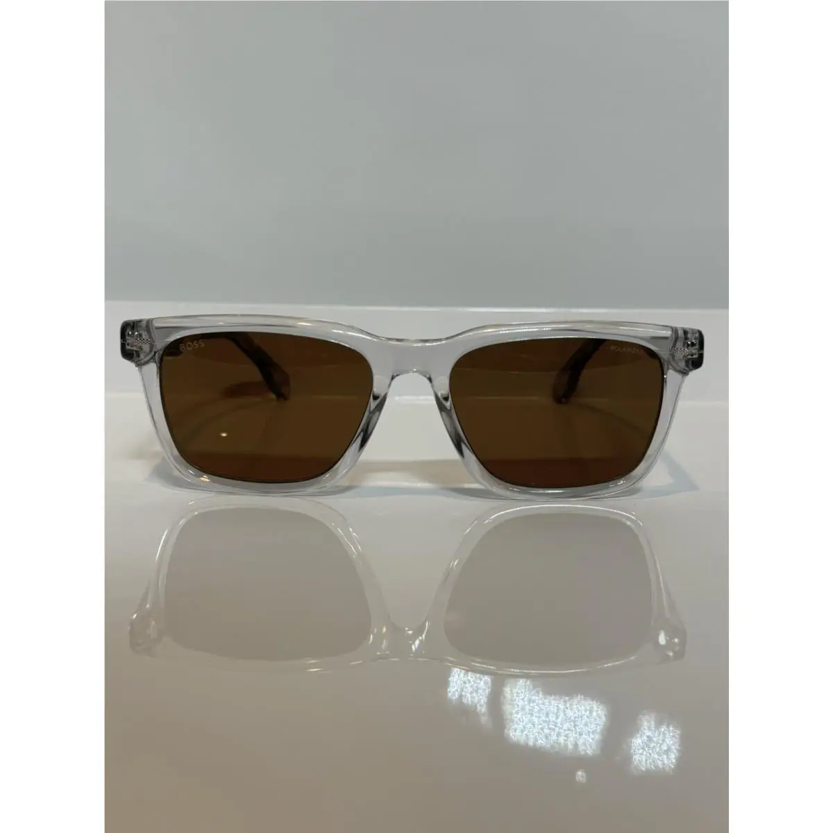 Hugo Boss 1352US KB7 Crystal Gray Chunky Acetate Bronze Polari Sunglasses
