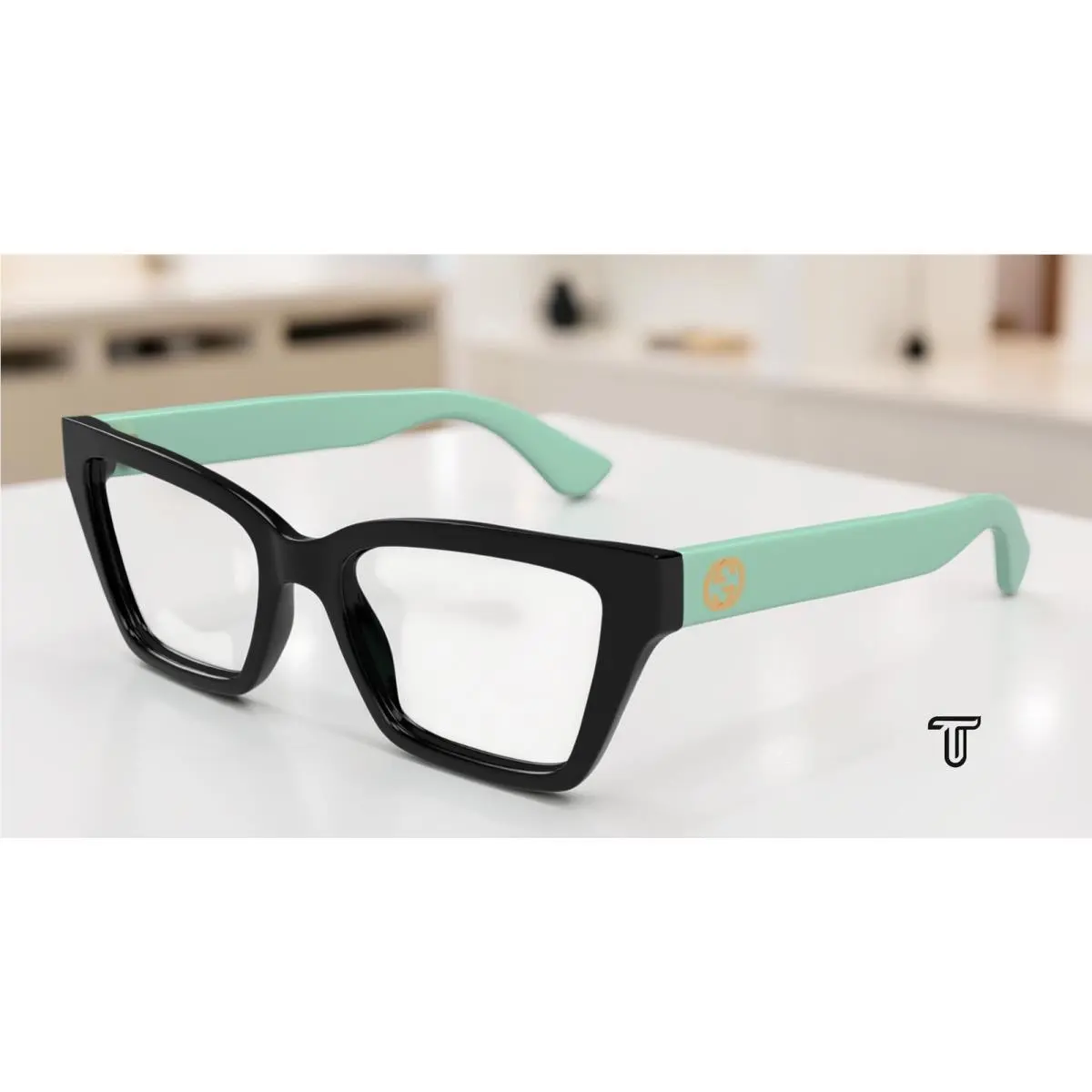 GG1715O 004 Cat Eye Black Green Demo Lens 53 mm Women`s Eyeglasses by Gucci