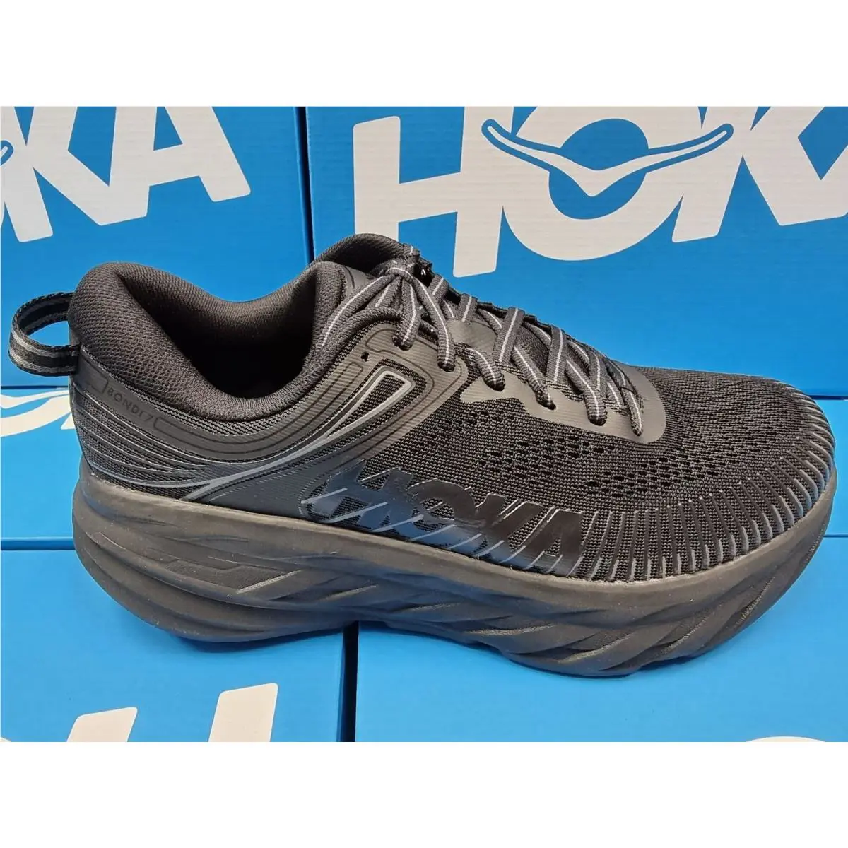 Hoka One Men`s Bondi 7 Running Shoes Black/black Wide Width Size 12