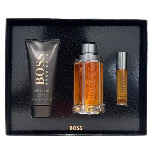 Hugo Boss The Scent 3 Pc Gift Set For Men: 3.3 oz EDT+0.33 oz Edt +3.3 oz S/gel