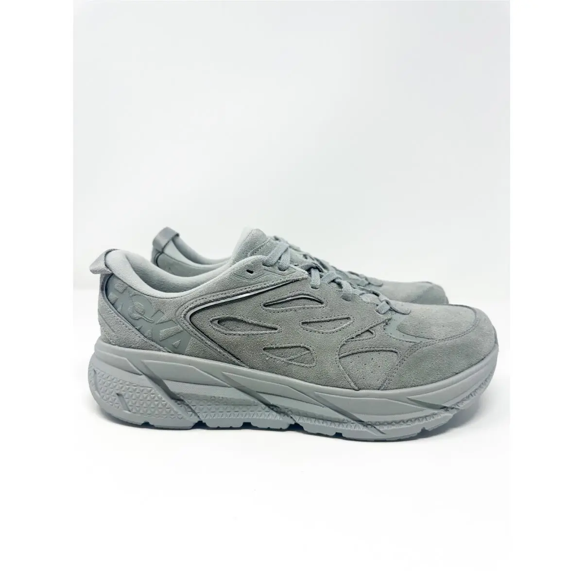 Hoka Men`s Clifton L Suede Low Top Sneakers Limestone 8.5 US