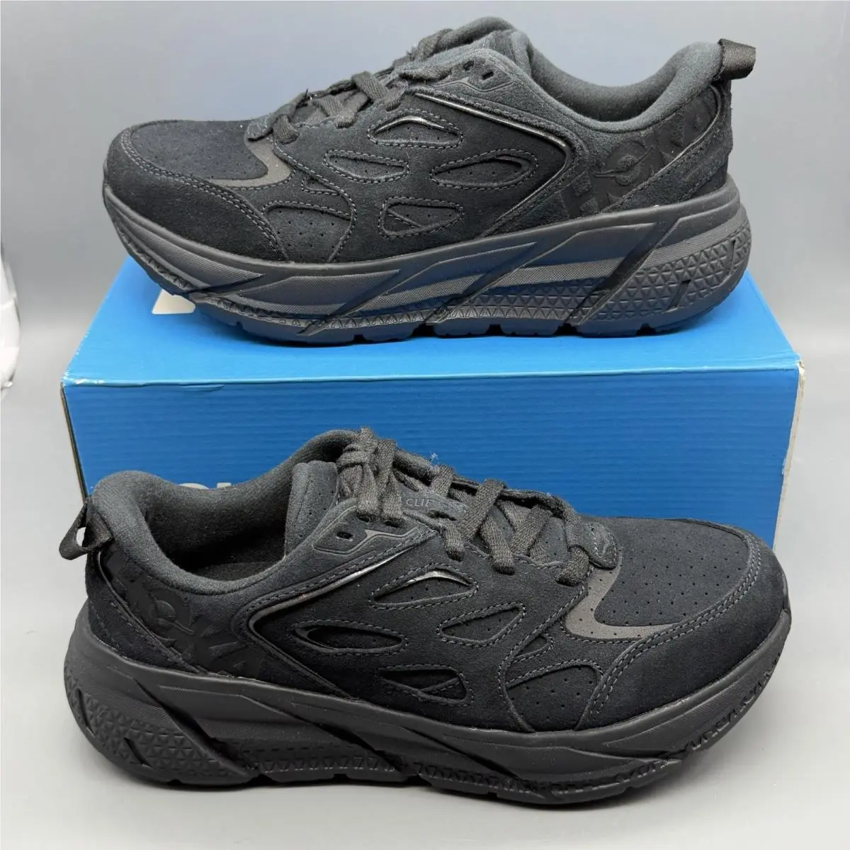 Hoka One One Clifton L Suede Mens 5.5 Womens 6.5 Black Casual Athletic Shoes