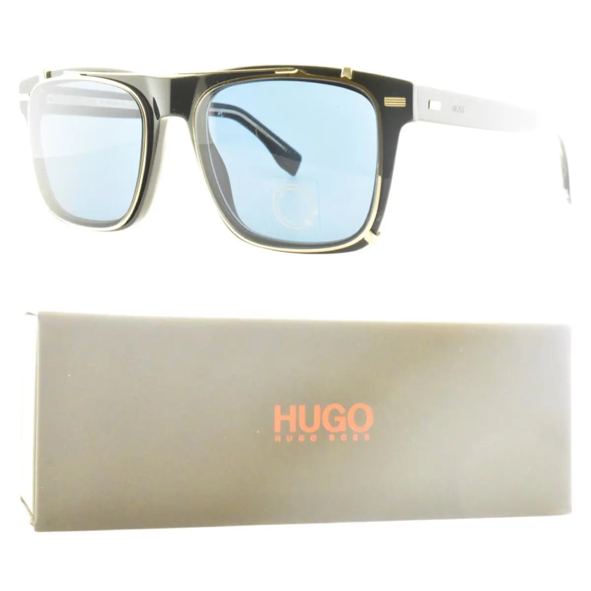 1445/CS 80799 Black-gold Square Full Rim Mens Sunglasses by Hugo Boss