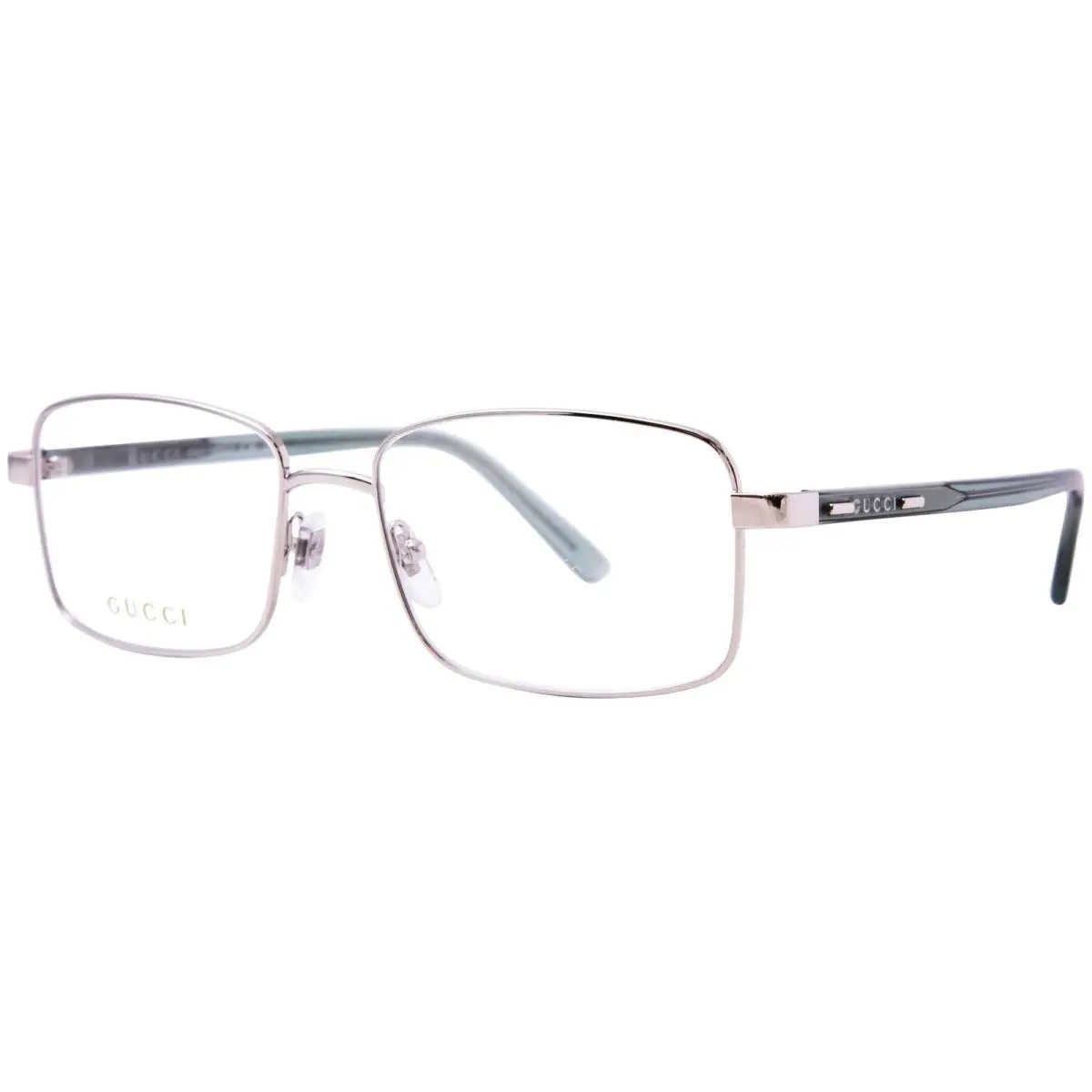 Gucci GG1586O 006 Eyeglasses Men`s Silver/green Full Rim Rectangle Shape 59mm
