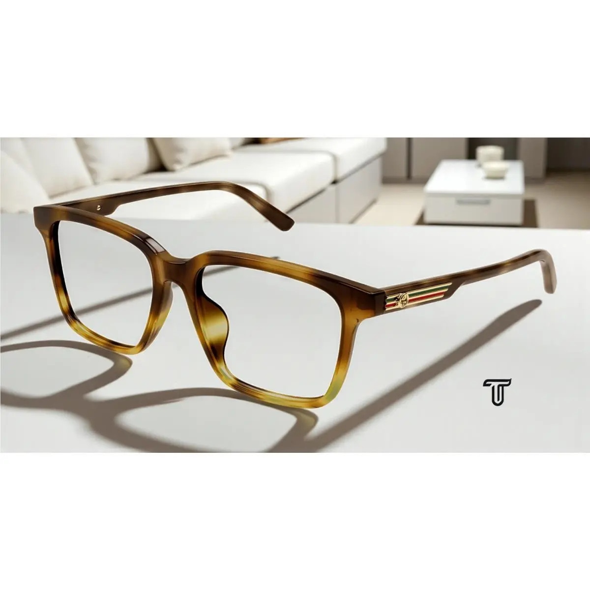 Gucci GG1293OA 003 Rectangular Squared Acetate Havana 54 mm Men`s Eyeglasses