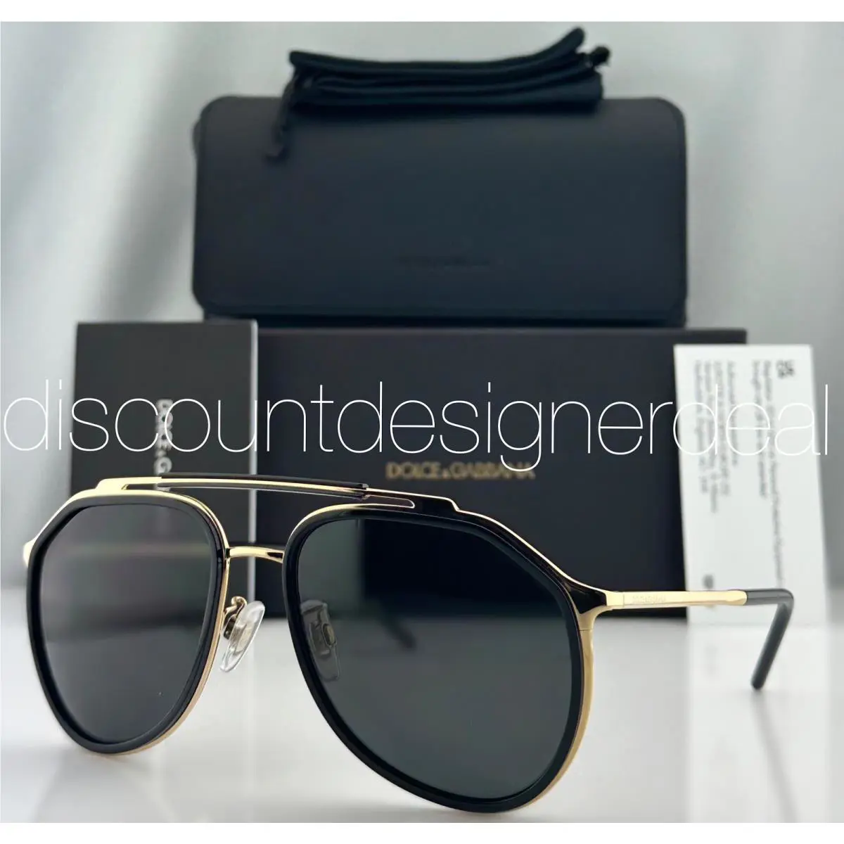 Dolce Gabbana DG2277 02/87 Aviator Sunglasses Gold Black Frame Gray Lens 57mm
