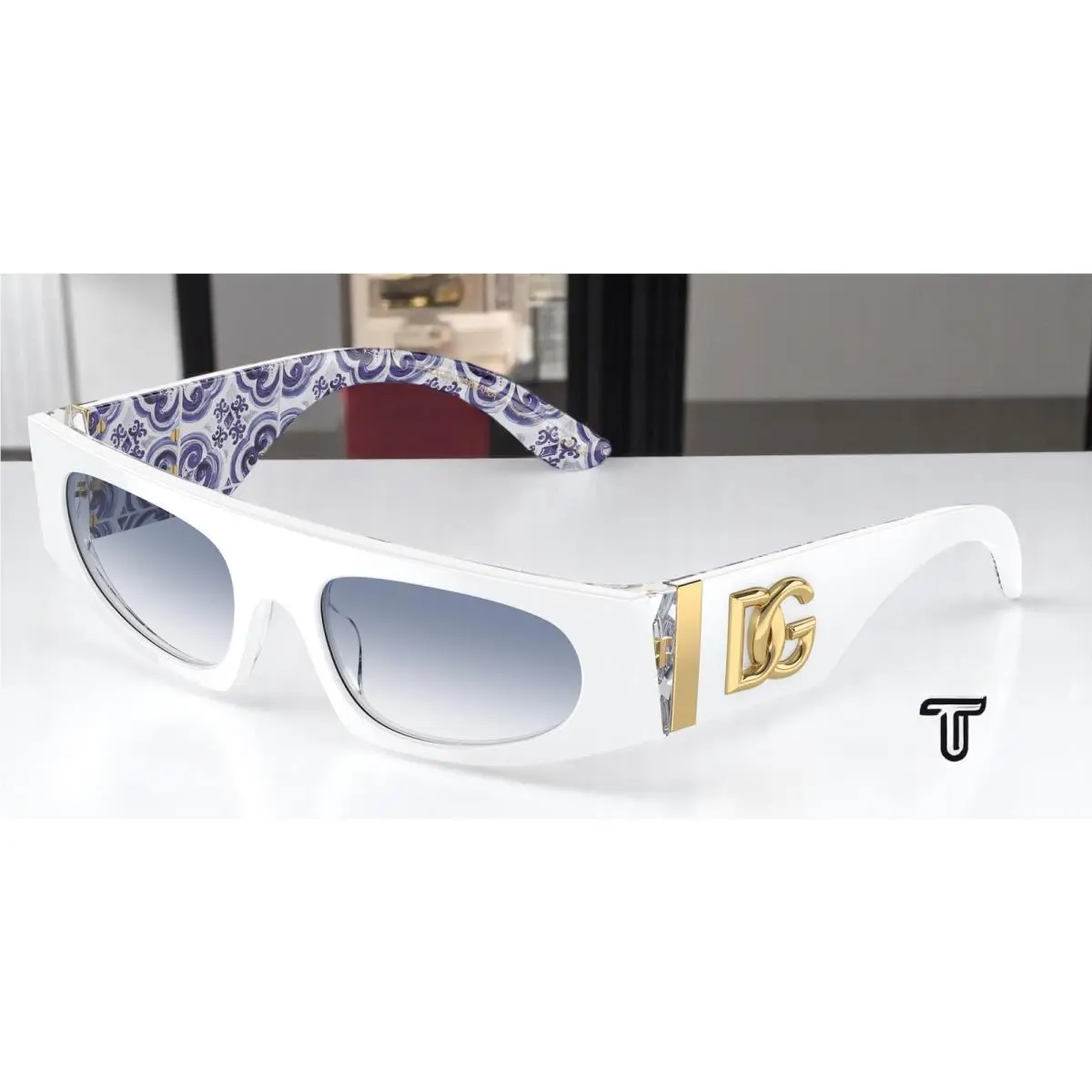 Dolce Gabbana DG4411 337119 White Blue Maiolica Grad Blue 54 Womens Sunglasses