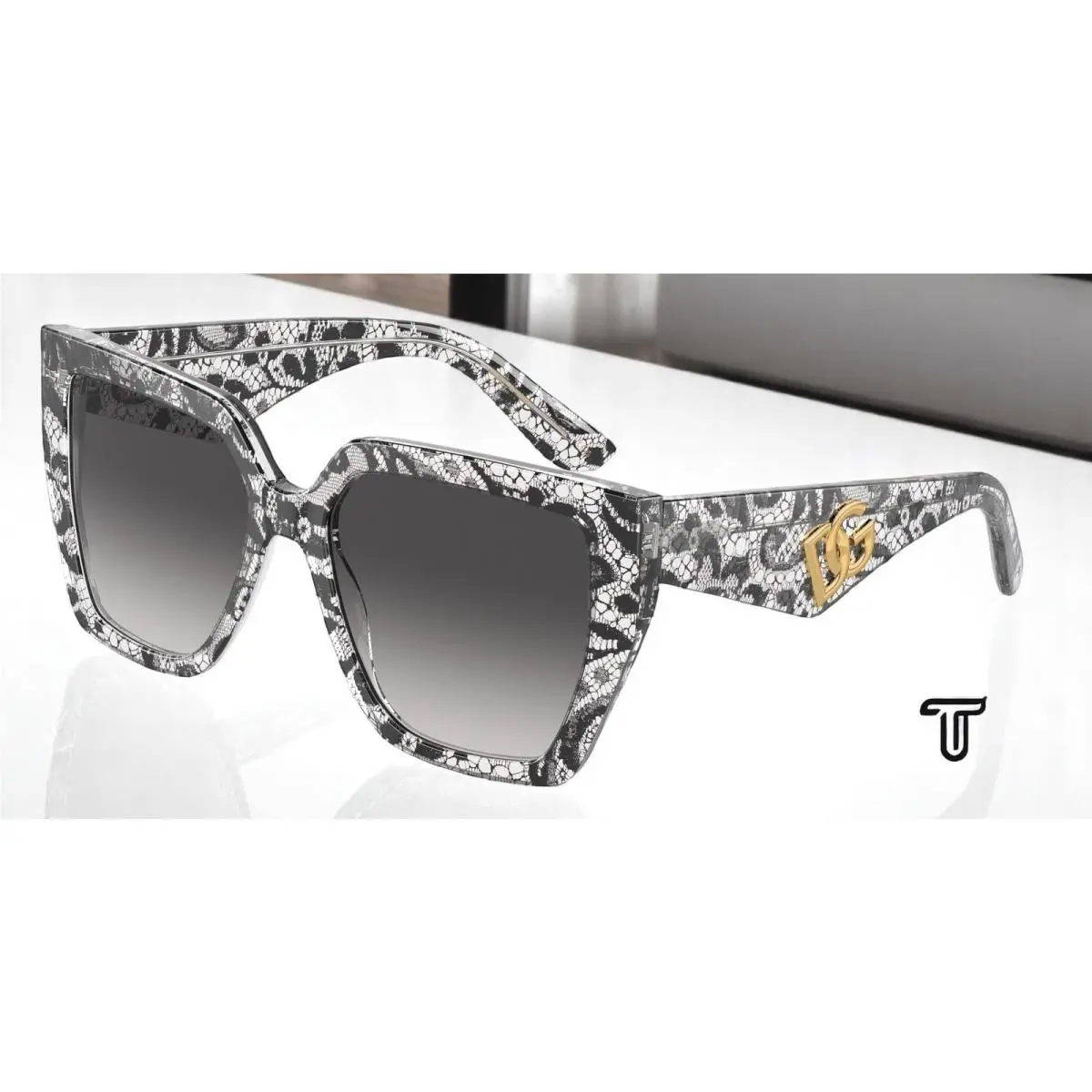 Dolce Gabbana DG4438 32878G Black Lace Grey Gradient 55 mm Women`s Sunglasses