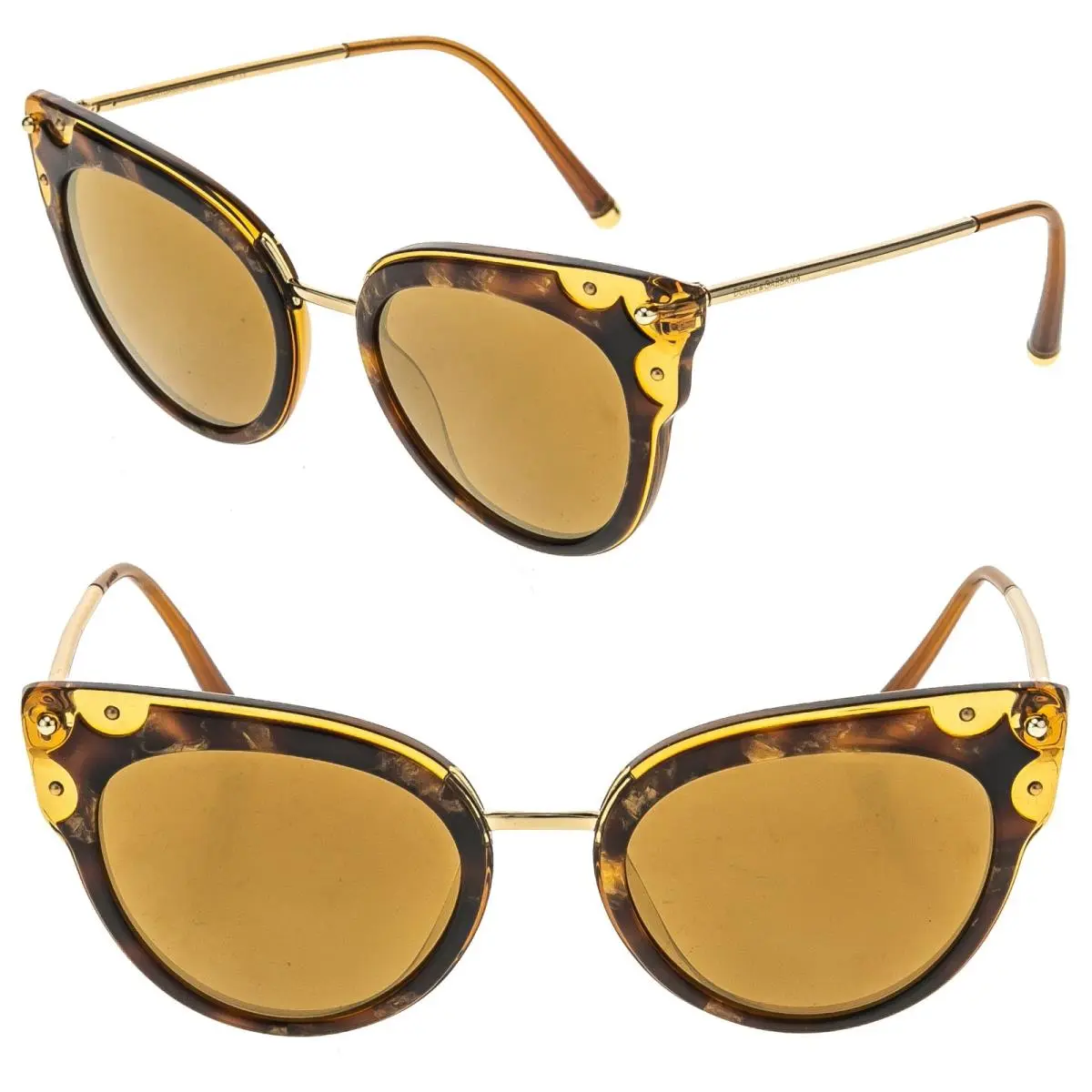 Dolce Gabbana DG4340 Lucia DG 4340 Brown Havana Gold Cat Eye Sunglasses