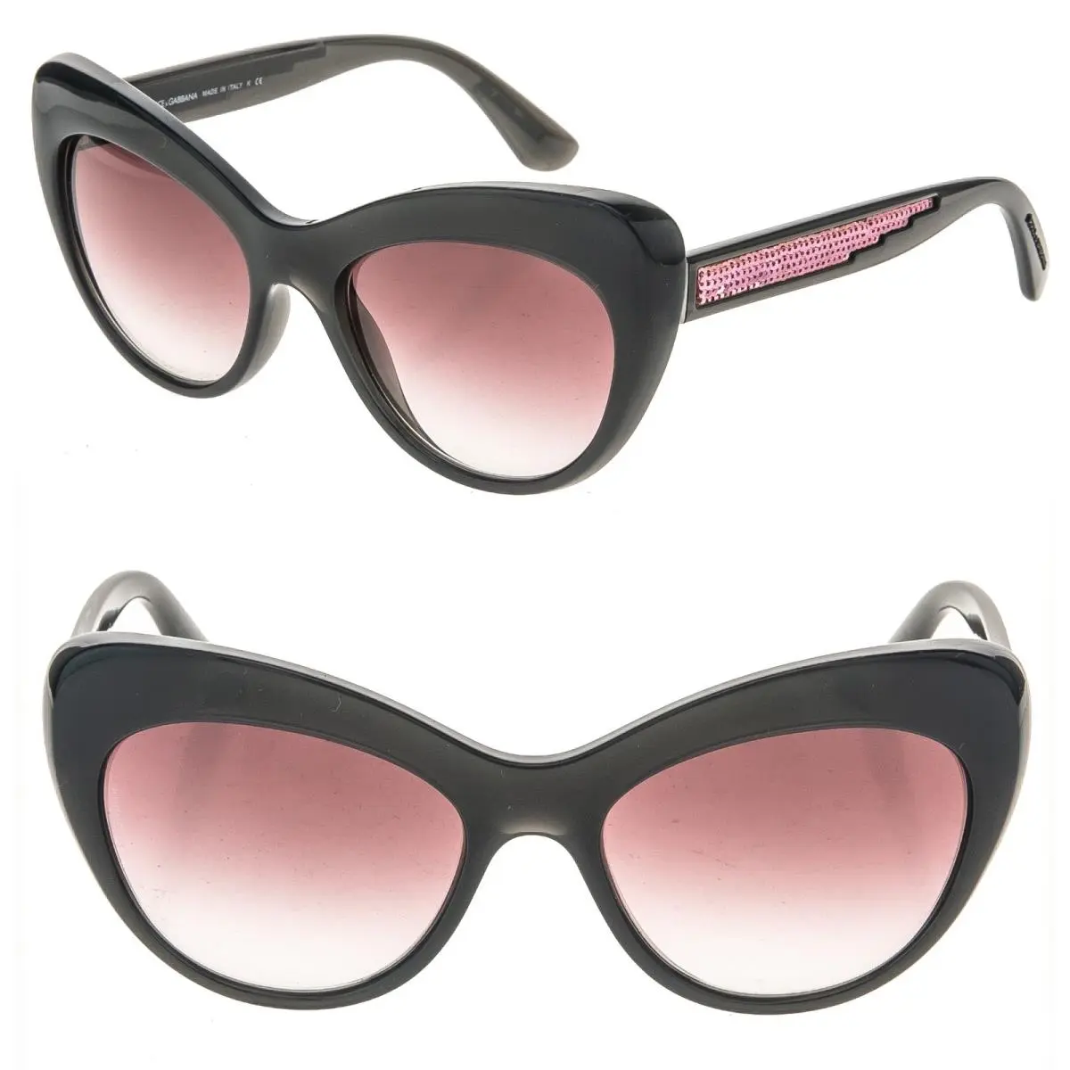 Dolce Dolce & Gabbana DG6110 Gabbana DG6110 Sequin 6110 Black Pink Retro Fashion Cat Eye Sunglasses