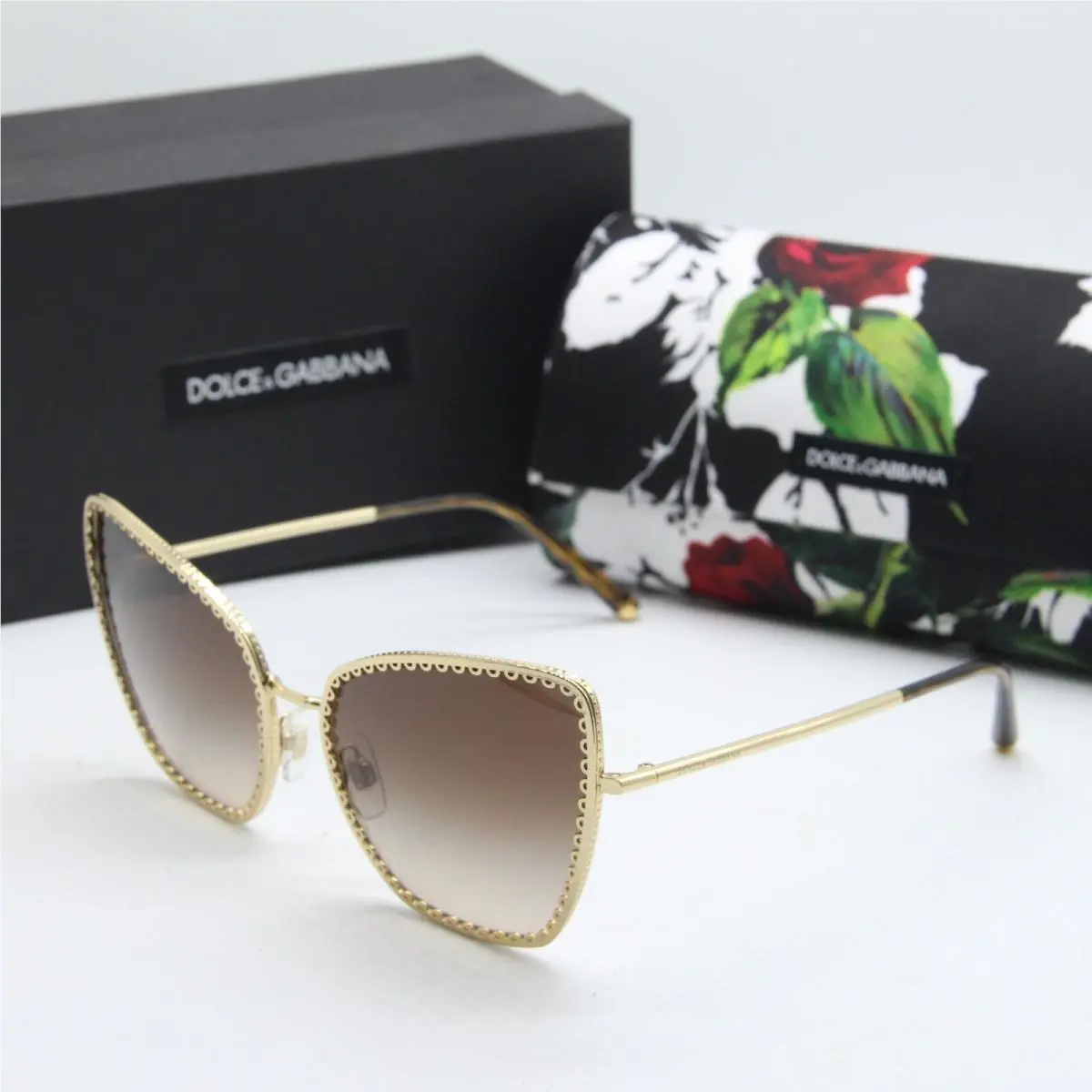 Dolce Gabbana DG 2212 02/134 Gold Brown Sunglasses 61-17