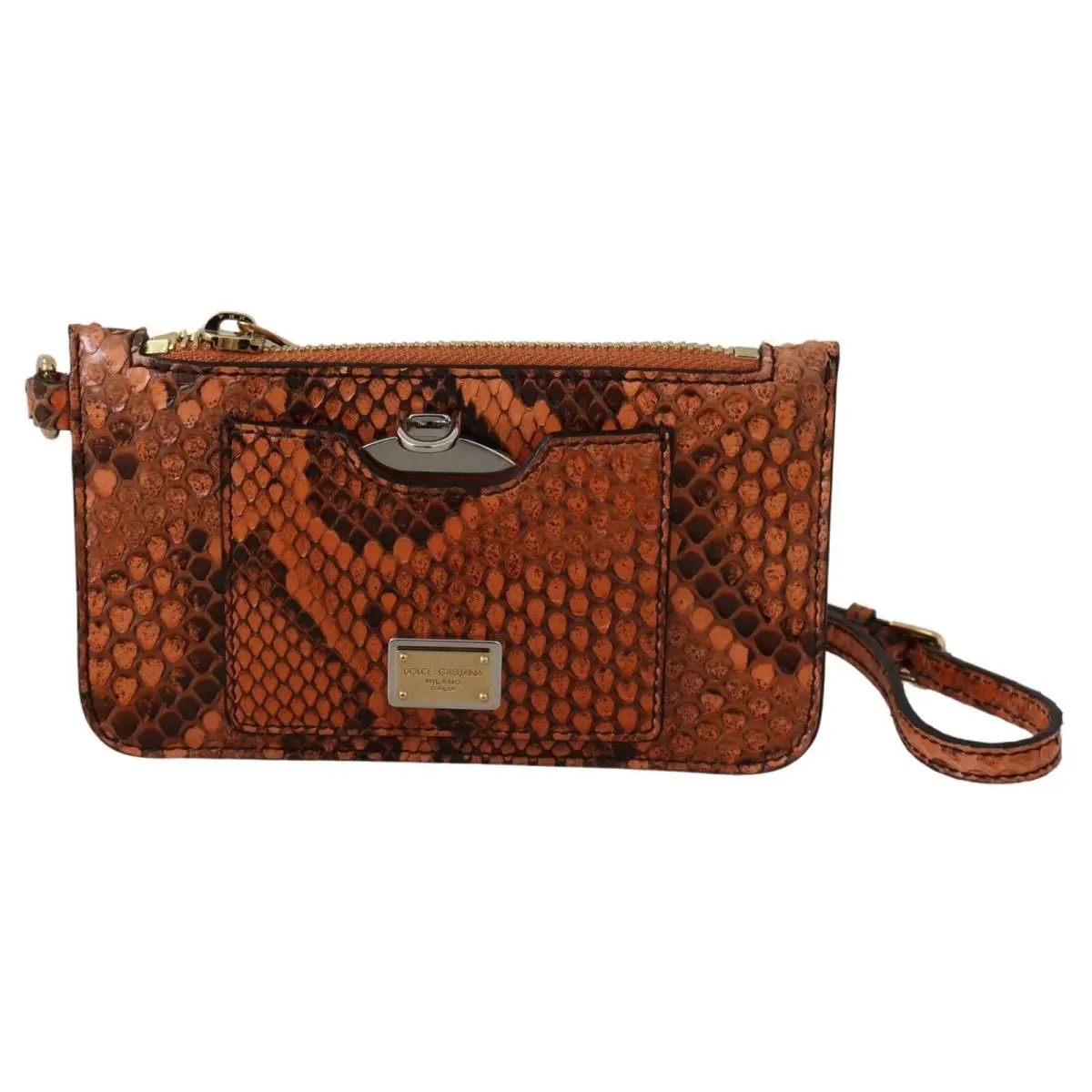 Dolce Gabbana Brown Leather Coin Purse Wristlet Mirror Agnese Wallet