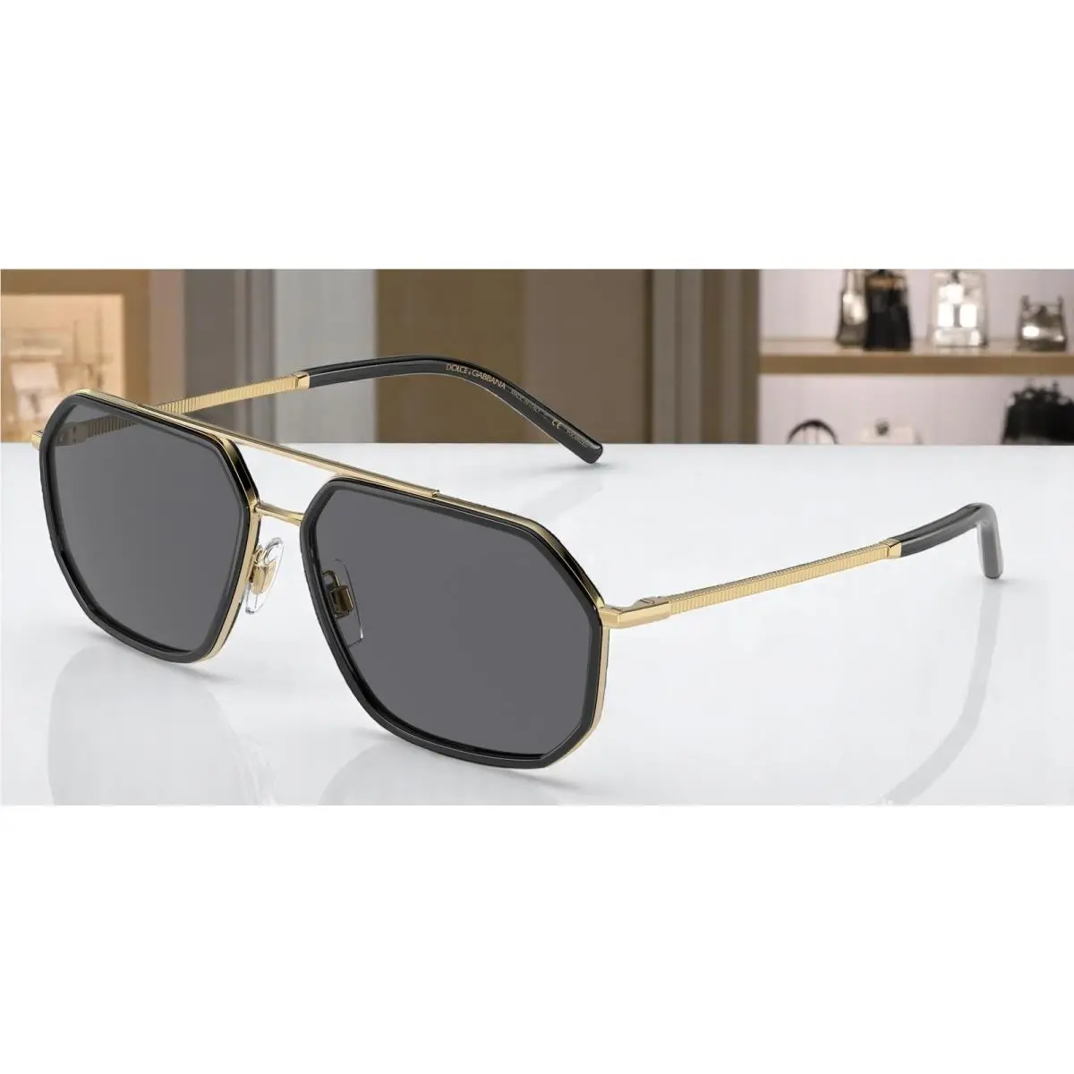 Dolce Gabbana DG2285 02 81 Gold Black Grey Polarized 60 mm Men`s Sunglasses