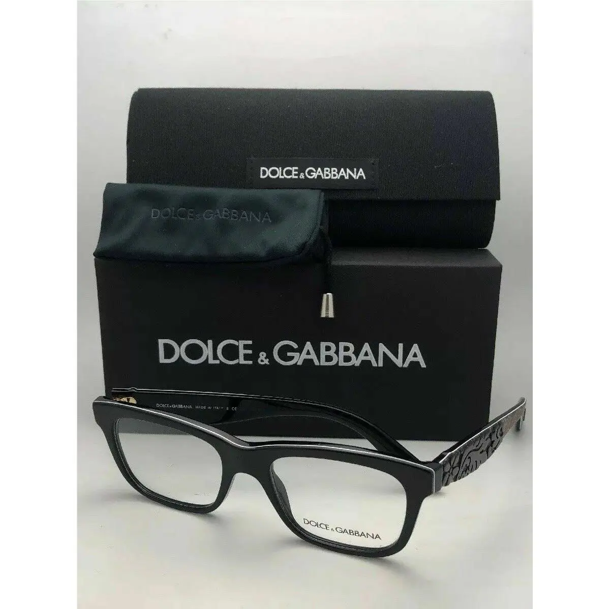 Dolce Gabbana Eyeglasses DG 3239 2998 50-18 Black on Texture Tissue Frames