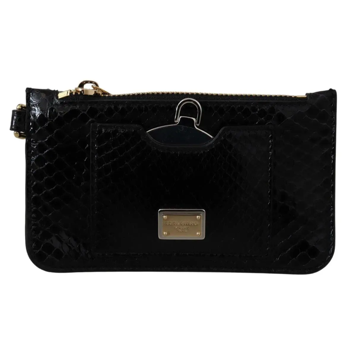Dolce Gabbana Black Leather Coin Purse Wristlet Mirror Agnese Wallet